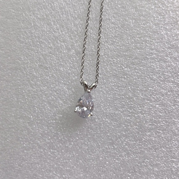 Silver Plated Teardrop Cubic Zirconia Pendant Necklace - Picture 3 of 6